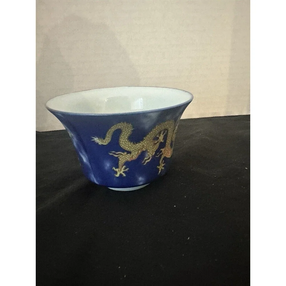 Jianzhan Ceramics Blue Gold Dragon Porcelain Tea Cup 4oz Chinese Kung Fu Tea Cup